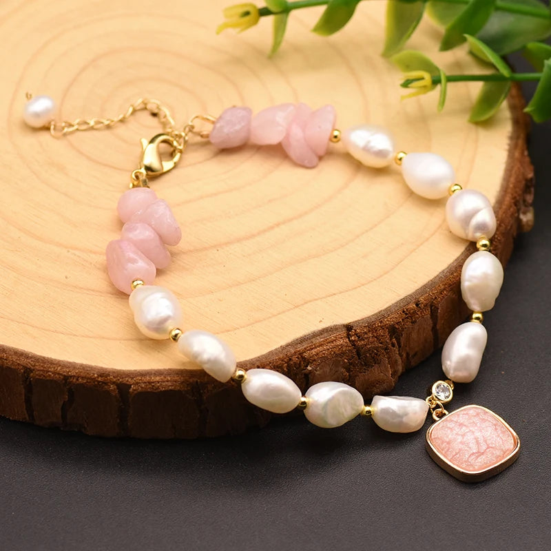 Natural Baroque Pearl Charm Bracelet for Women Party 18k Gold Plated Bracelets & Bangles Fine Jewelry