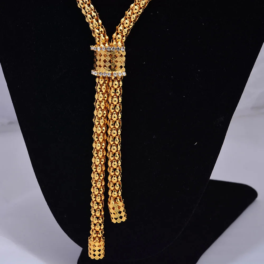 24K Jewelry Set Dubai Gold Color Jewelry Sets For women Necklace Earrings Bracelet Ring African Zircon Stone wedding Gifts set