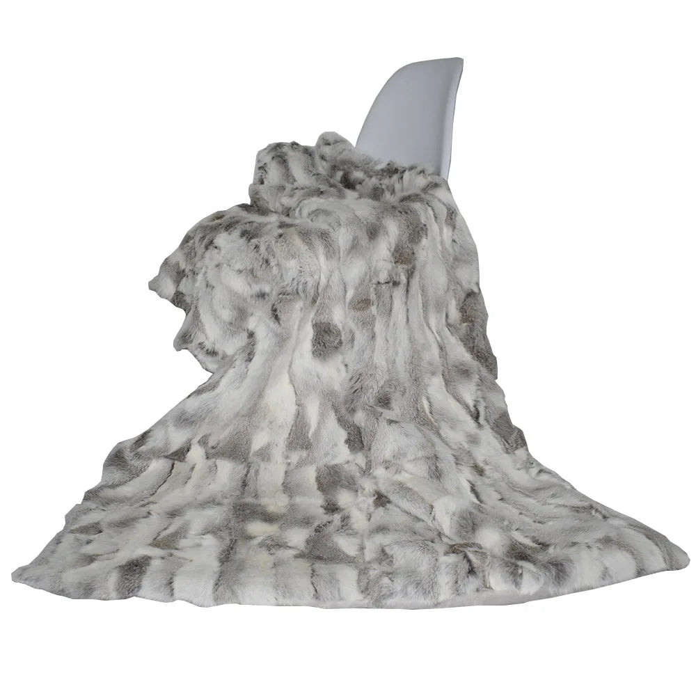 MS.Softex Winter Warm Natural Rabbit Fur Blanket Patchwork Real Rabbit Fur Throw Customized LUXURY COMFORT