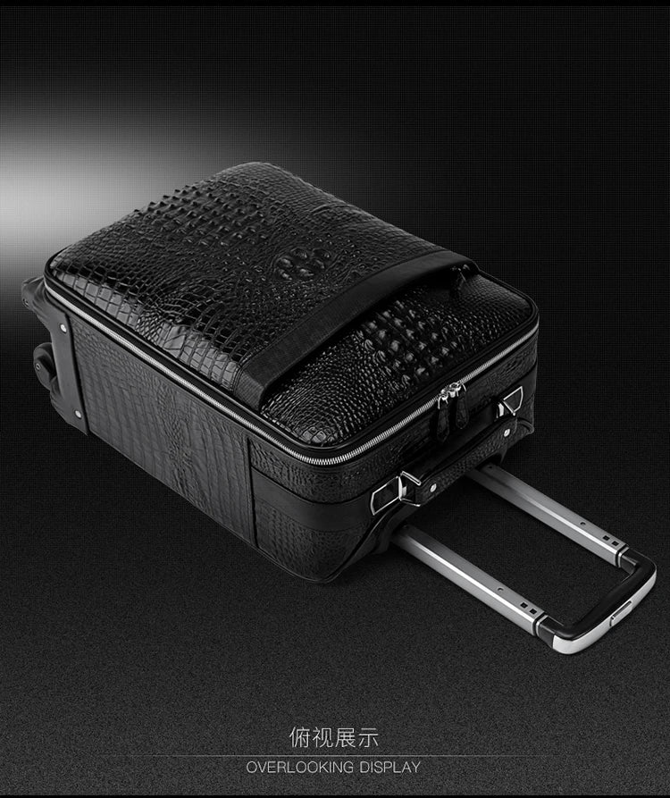 New Leather crocodile pattern travel luggage with handbag men head cowhide universal wheel suitcase 20 inch boarding case
