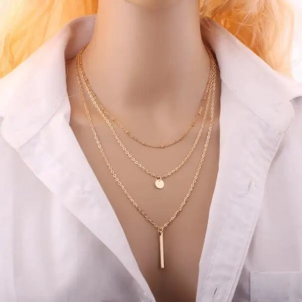 Multilayer Necklace 3 Layered Chain Necklaces & Pendant Women Gold Color Choker Necklaces 3 Layer Chain Jewelry New