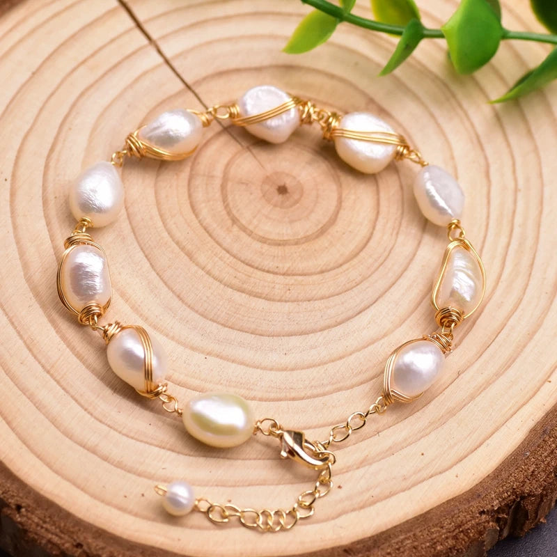 Natural Baroque Pearl Charm Bracelet for Women Party 18k Gold Plated Bracelets & Bangles Fine Jewelry