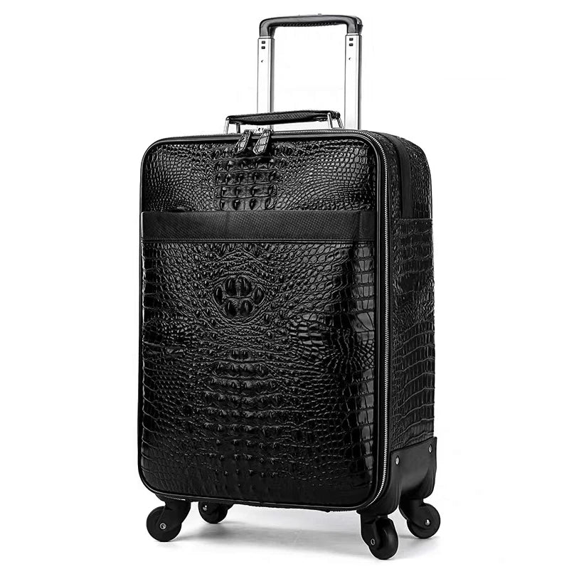 New Leather crocodile pattern travel luggage with handbag men head cowhide universal wheel suitcase 20 inch boarding case