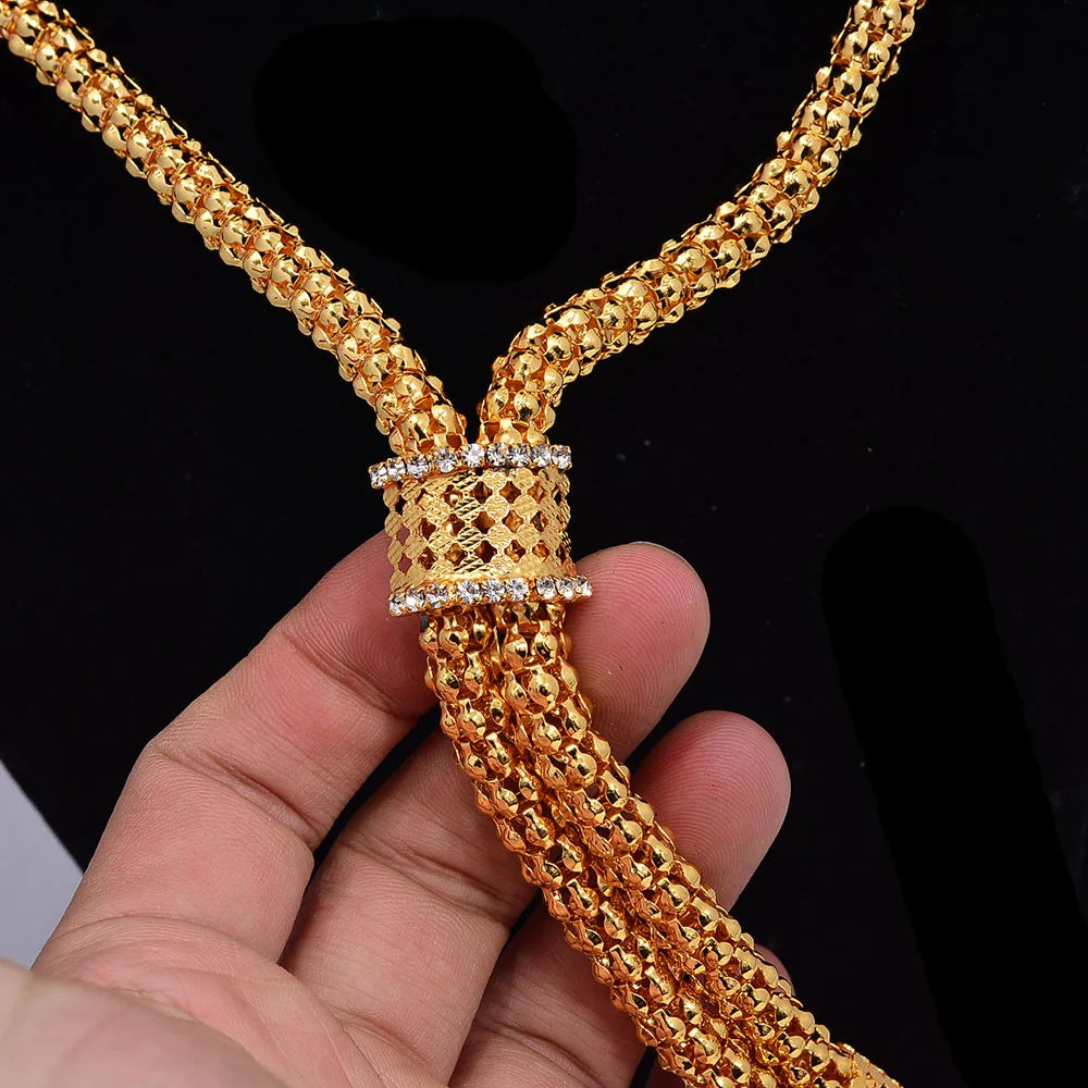 24K Jewelry Set Dubai Gold Color Jewelry Sets For women Necklace Earrings Bracelet Ring African Zircon Stone wedding Gifts set