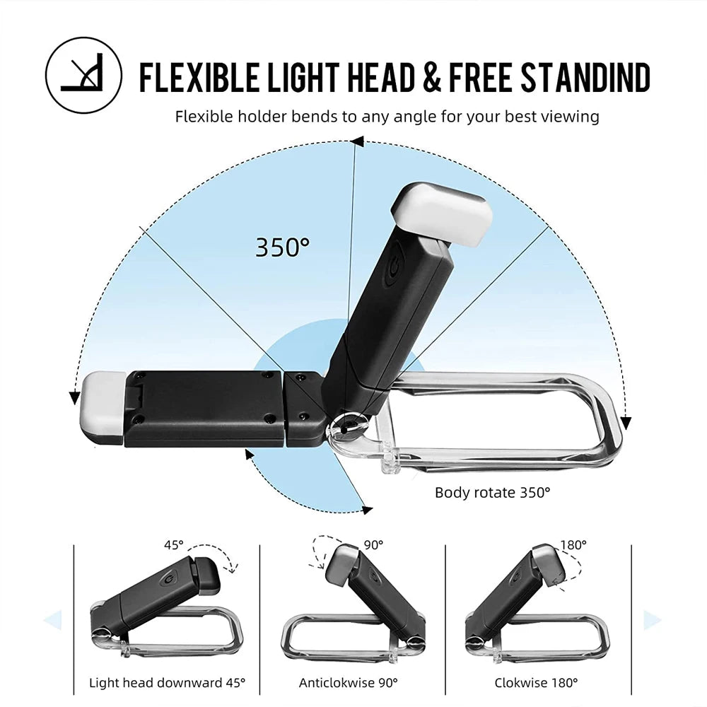 New LED Clip USB Rechargeable Book Reading Light Brightness Adjustable Eye Care Book Lamp Light Portable Bookmark Read Light