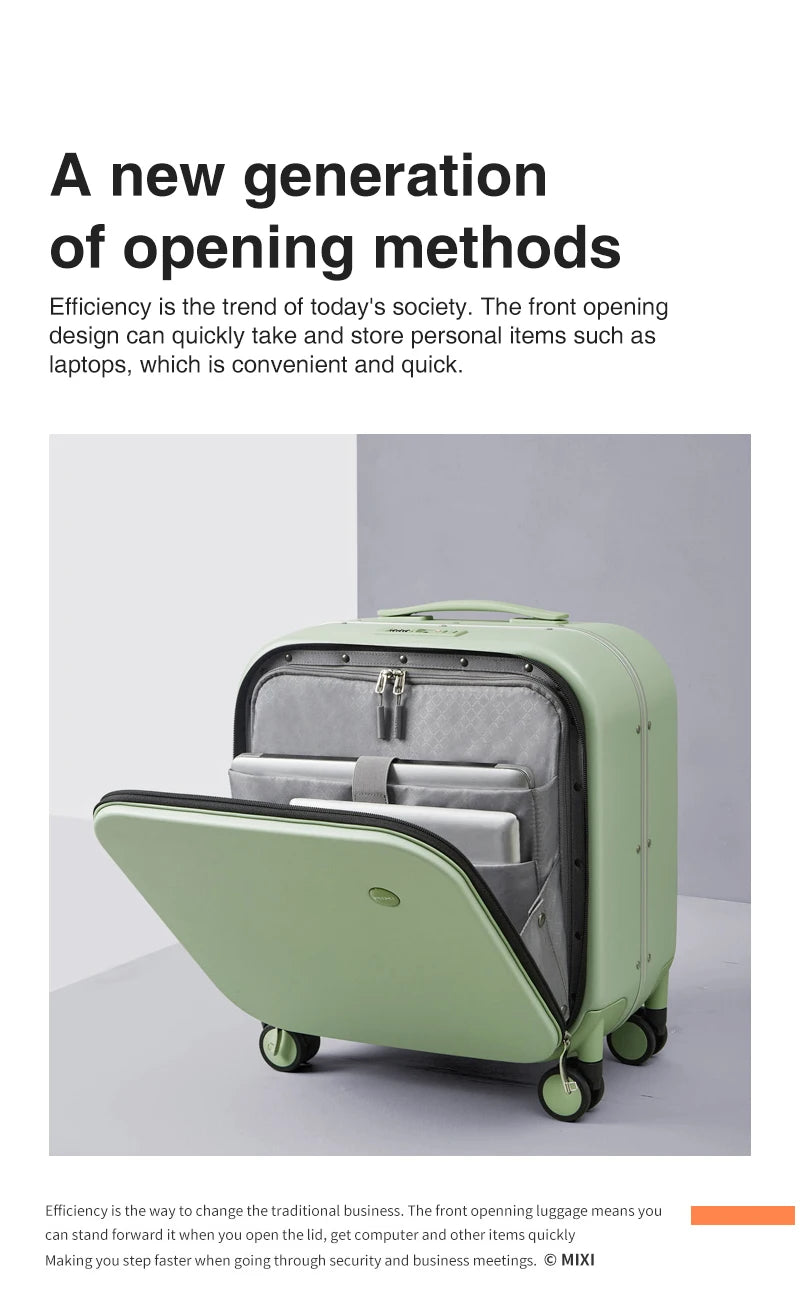 Mixi New Patent Design Carry On Suitcase Women 18 Inch Rolling Luggage Men Polycarbonate Aluminum Frame Elegant Noble
