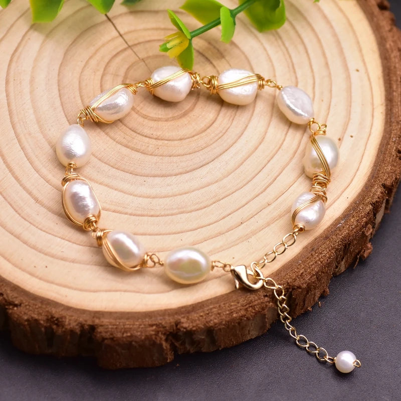 Natural Baroque Pearl Charm Bracelet for Women Party 18k Gold Plated Bracelets & Bangles Fine Jewelry