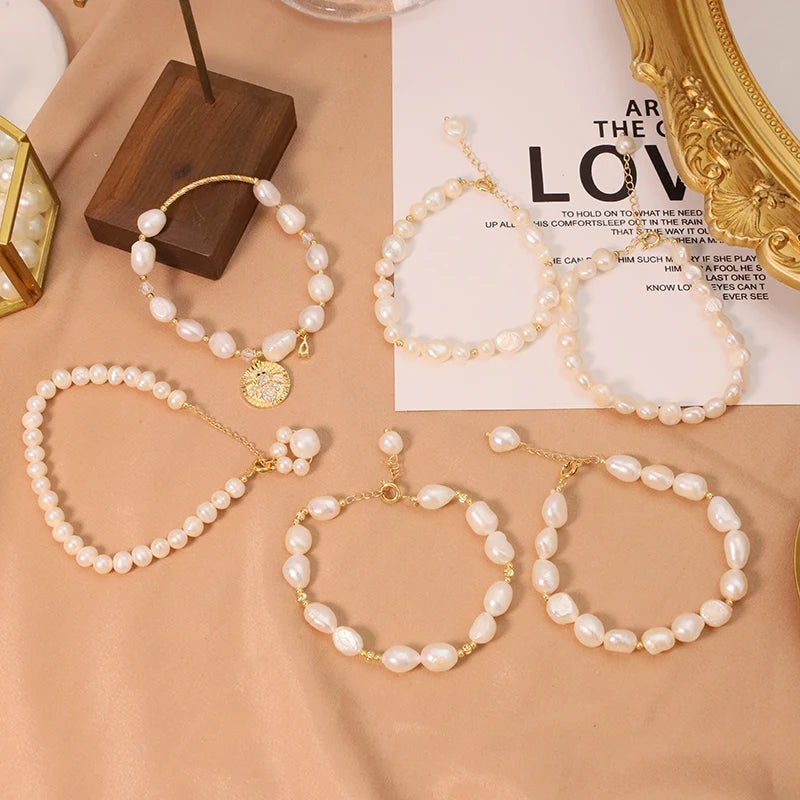 Natural Baroque Pearl Charm Bracelet for Women Party 18k Gold Plated Bracelets & Bangles Fine Jewelry