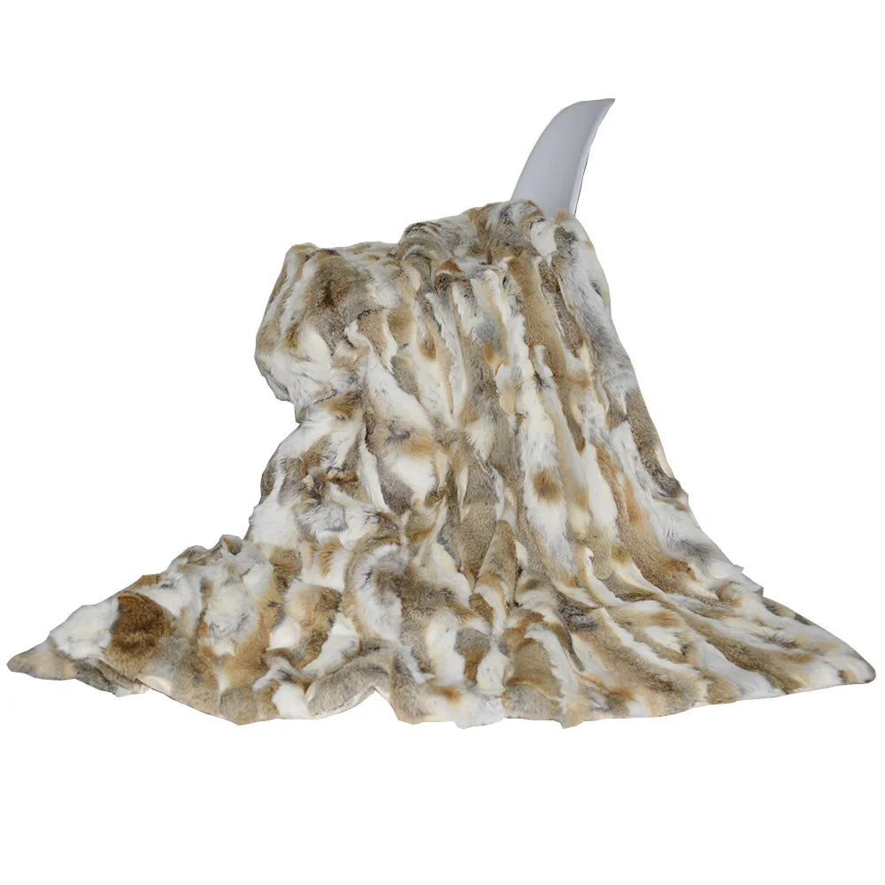 MS.Softex Winter Warm Natural Rabbit Fur Blanket Patchwork Real Rabbit Fur Throw Customized LUXURY COMFORT