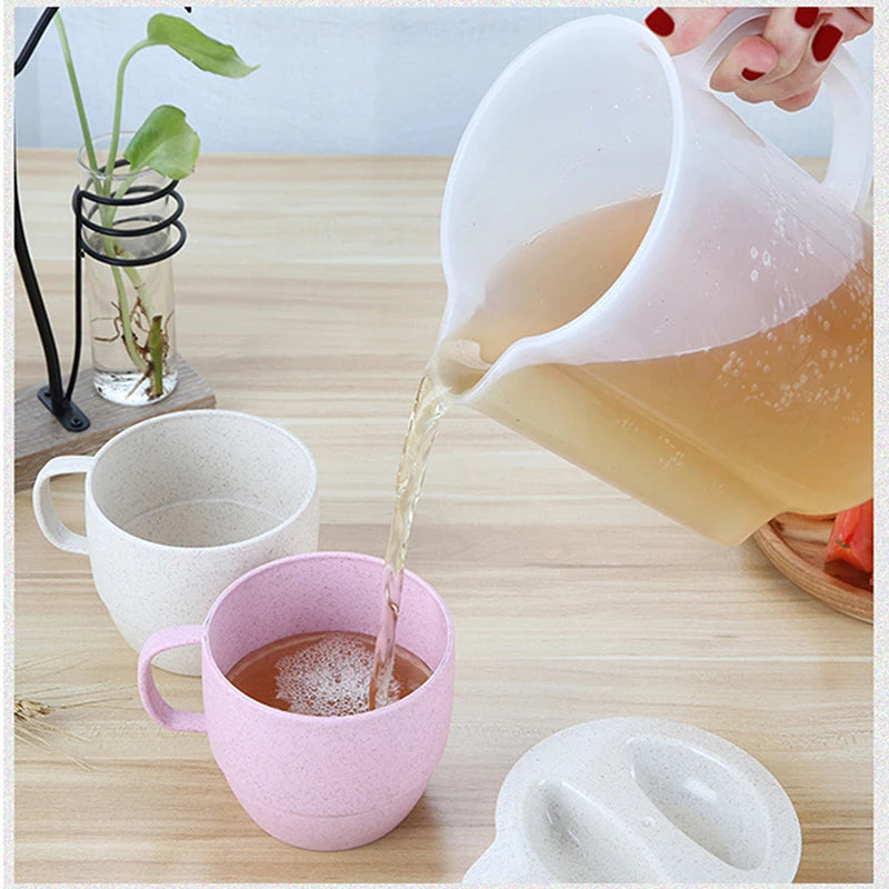 Wheat Straw Kettle Cup Set Drinking Cup Set Drinking Kettle Reusable Eco Friendly Plastic Biodegradable Picnic Sharing