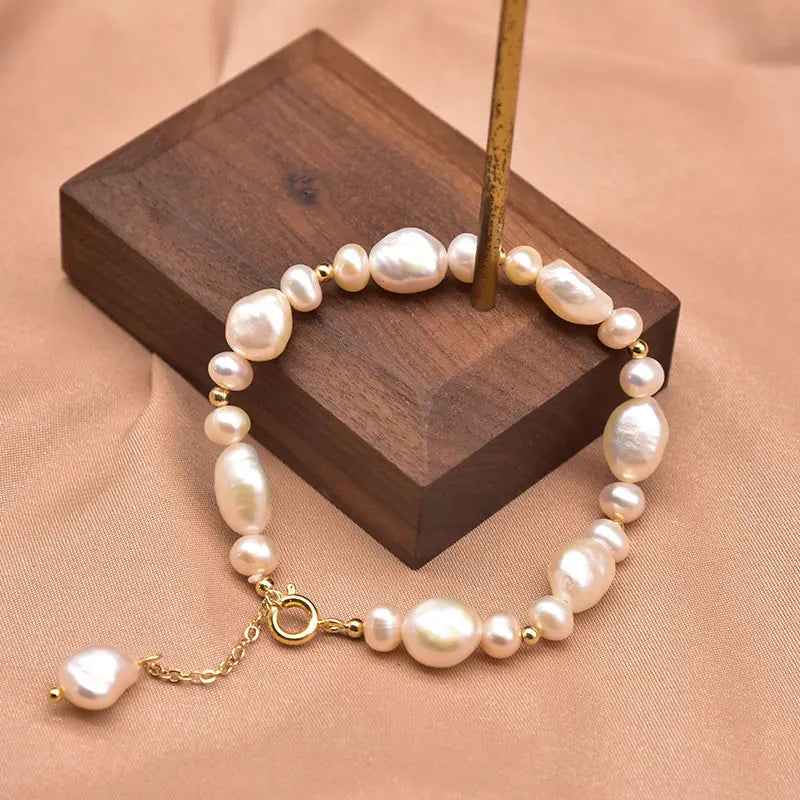 Natural Baroque Pearl Charm Bracelet for Women Party 18k Gold Plated Bracelets & Bangles Fine Jewelry