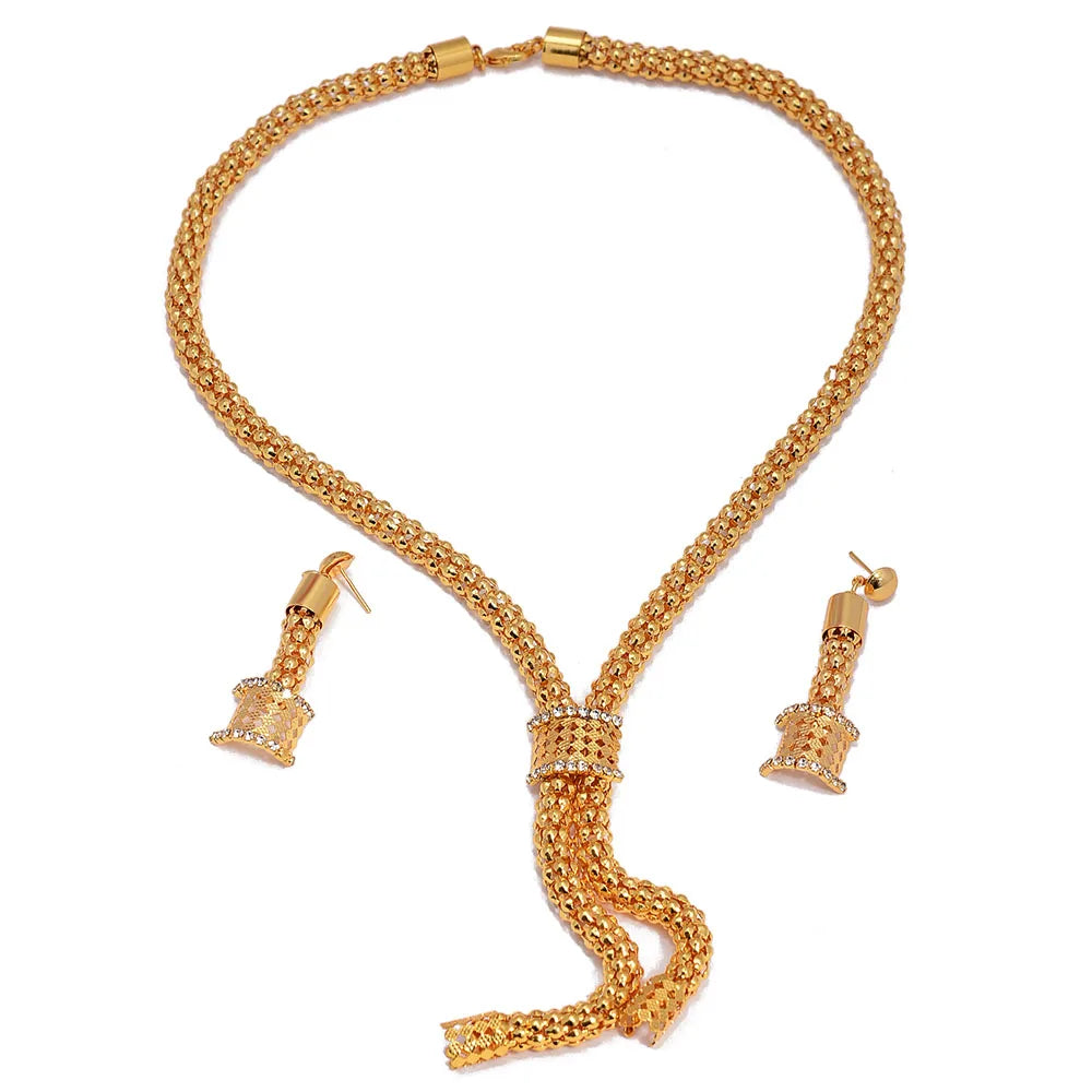 24K Jewelry Set Dubai Gold Color Jewelry Sets For women Necklace Earrings Bracelet Ring African Zircon Stone wedding Gifts set