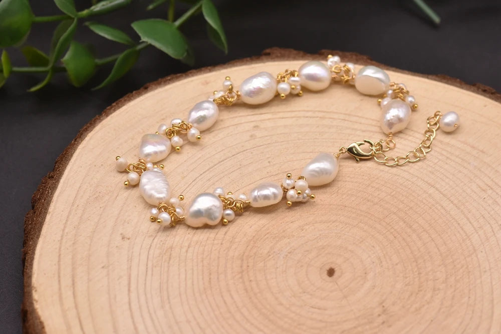 Natural Baroque Pearl Charm Bracelet for Women Party 18k Gold Plated Bracelets & Bangles Fine Jewelry