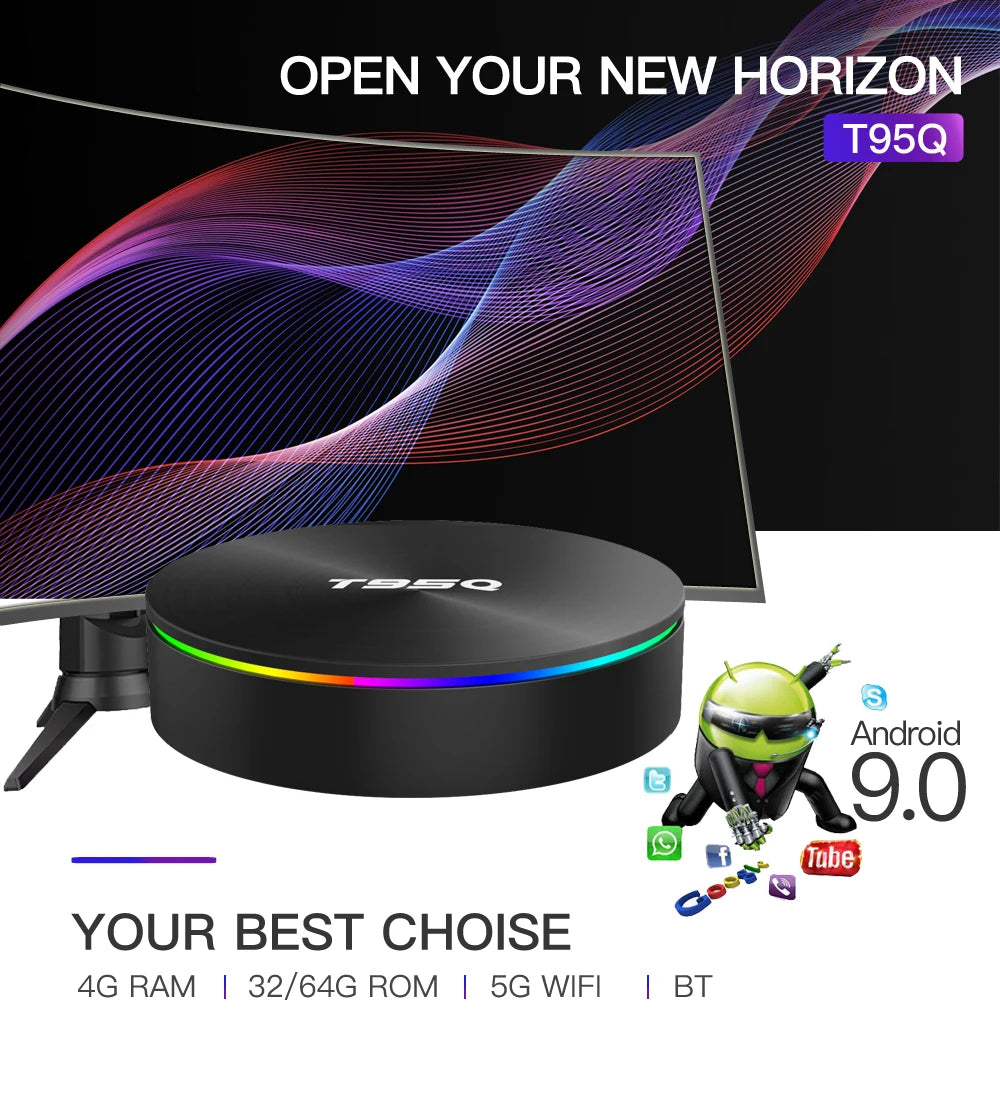 T95Q 8K Smart Fire TV Stick Set-Top Box Android 9.0 ATV S905X3 Dual Wifi BT Quad Core Processor 4GB/32GB RAM Storage