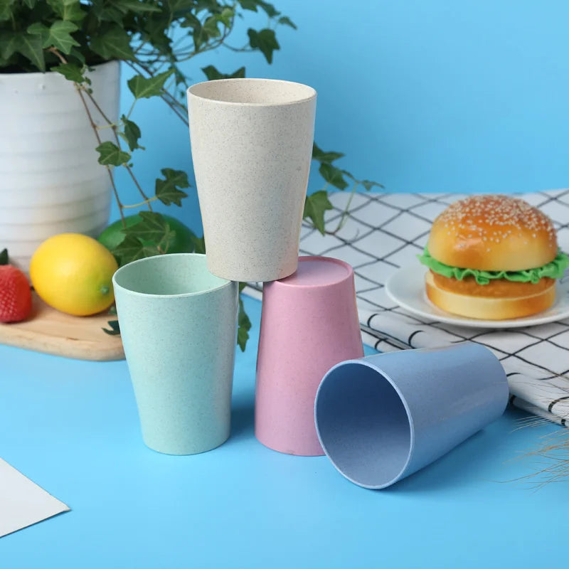 Wheat Straw Water Cup 4Pcs/set Multi-Functional Coffee Glue Plastic Biodegradable Mouthwash Toothbrush Cup Reusable Kids Glass