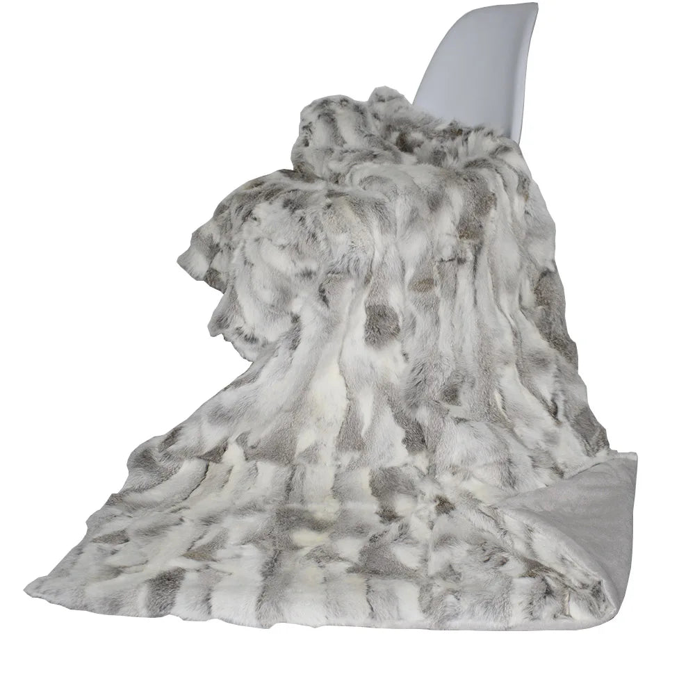 MS.Softex Winter Warm Natural Rabbit Fur Blanket Patchwork Real Rabbit Fur Throw Customized LUXURY COMFORT