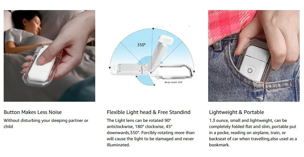 New LED Clip USB Rechargeable Book Reading Light Brightness Adjustable Eye Care Book Lamp Light Portable Bookmark Read Light