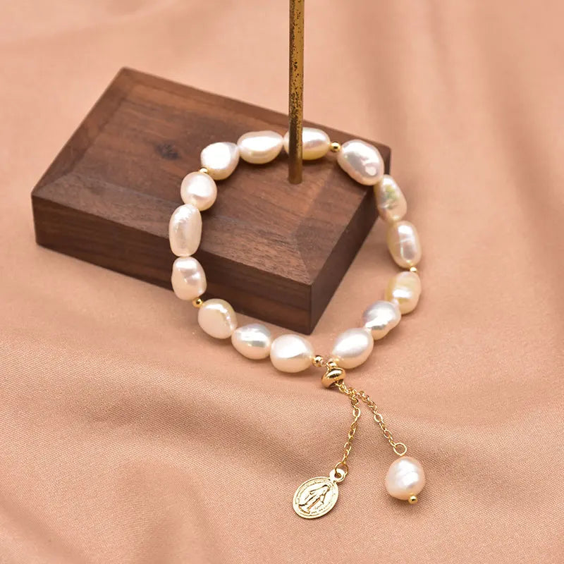 Natural Baroque Pearl Charm Bracelet for Women Party 18k Gold Plated Bracelets & Bangles Fine Jewelry