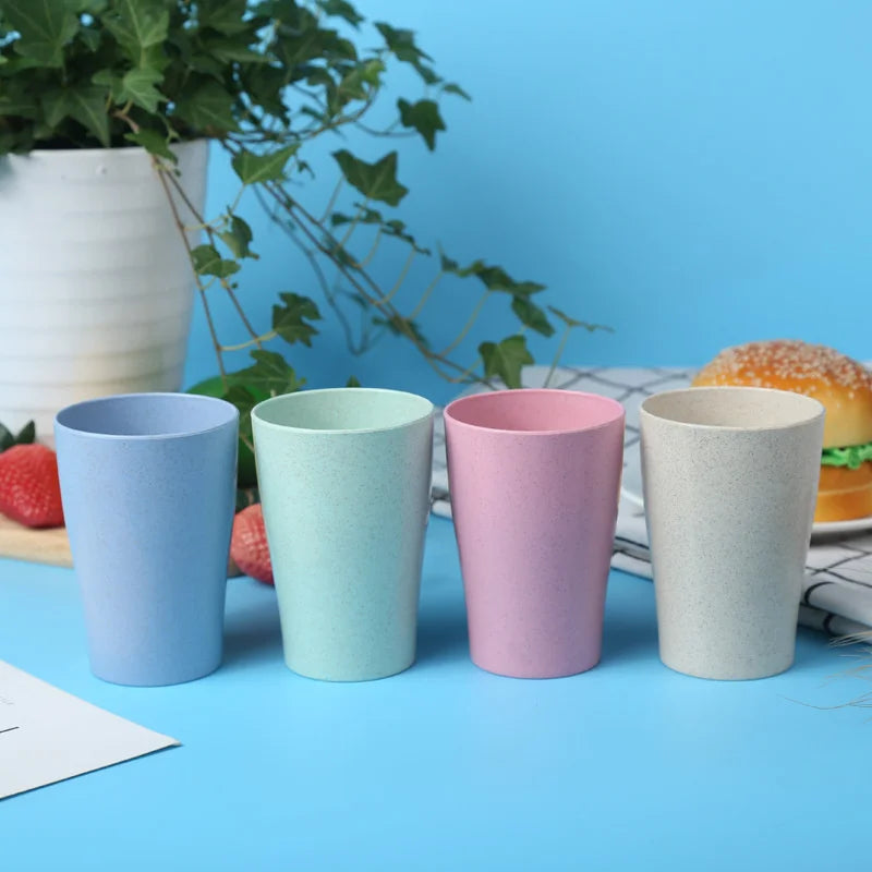 Wheat Straw Water Cup 4Pcs/set Multi-Functional Coffee Glue Plastic Biodegradable Mouthwash Toothbrush Cup Reusable Kids Glass