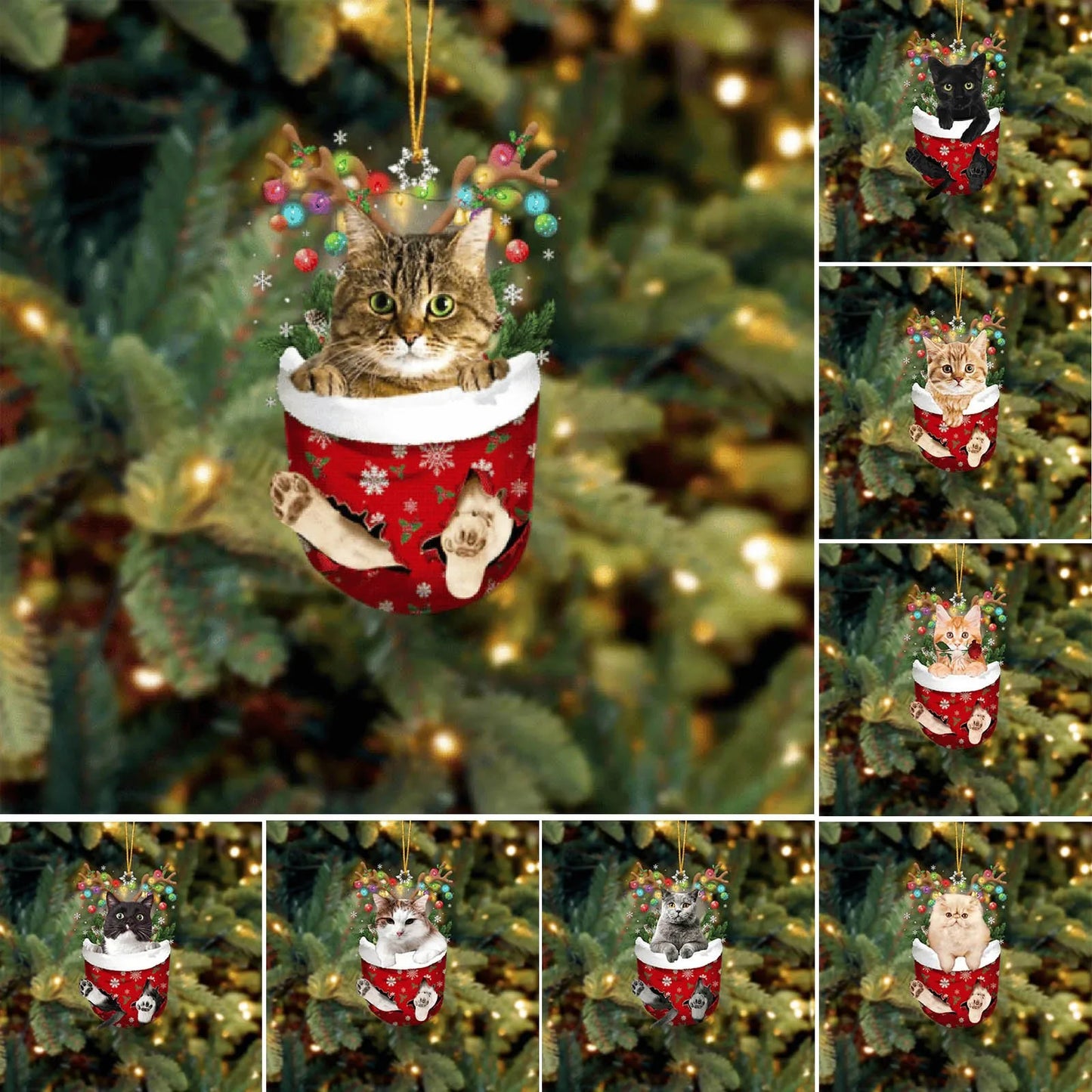 Cartoon Cat Christmas Decoration - Cute Hanging Xmas Tree Pendant for Home Party Car Decor