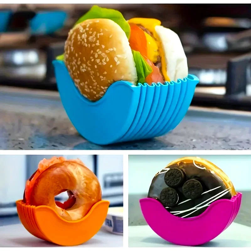 4PCS Adjustable Burger & Sandwich Holders – No-Mess Silicone Grips | The Ultimate Food Hack You’ll Wish You Had Sooner!