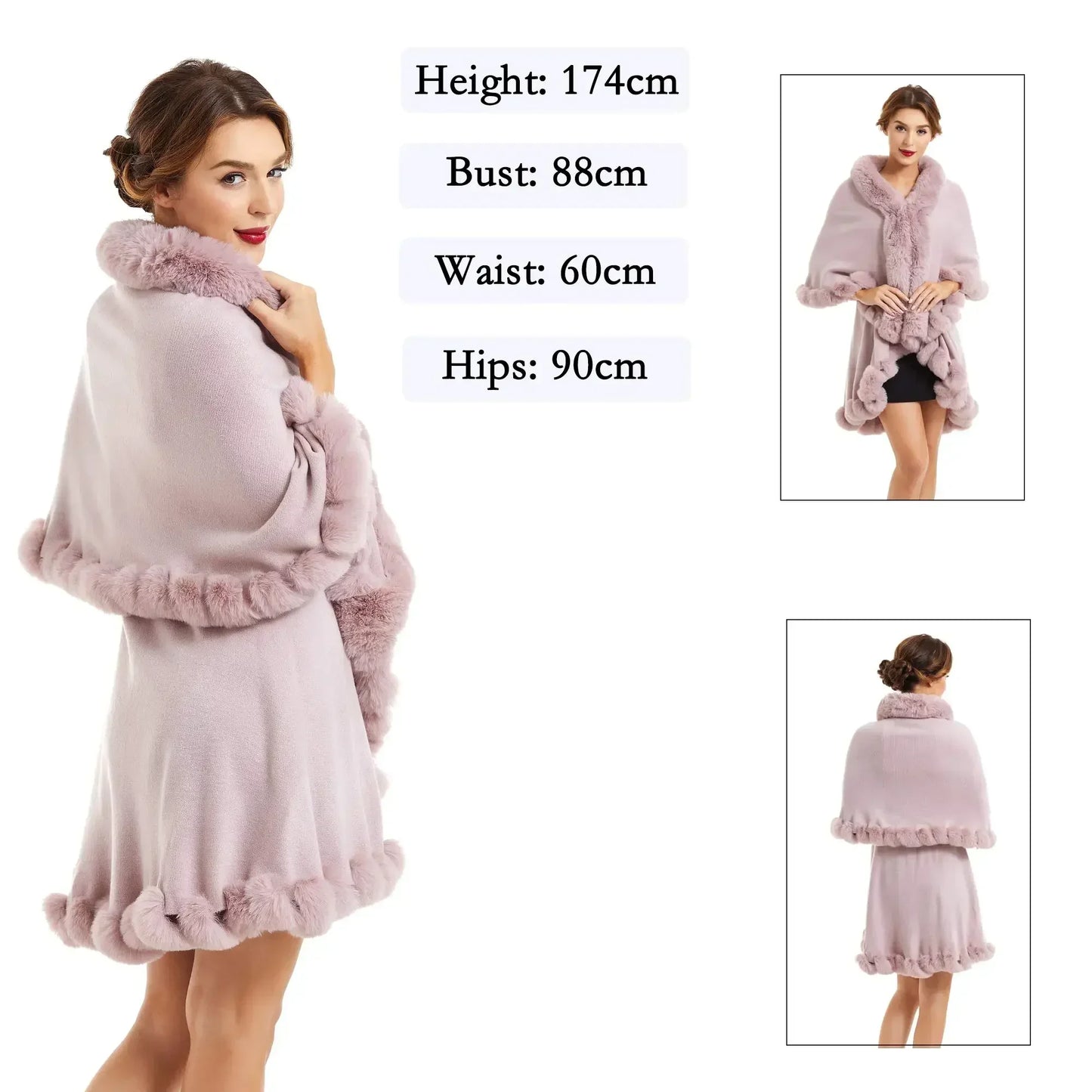 Double Layer Faux Fur Trim Womens Knitted Poncho Shawl Warm Cape Multiple Colors Ideal for Fall and Winter Daily and Formal Wear