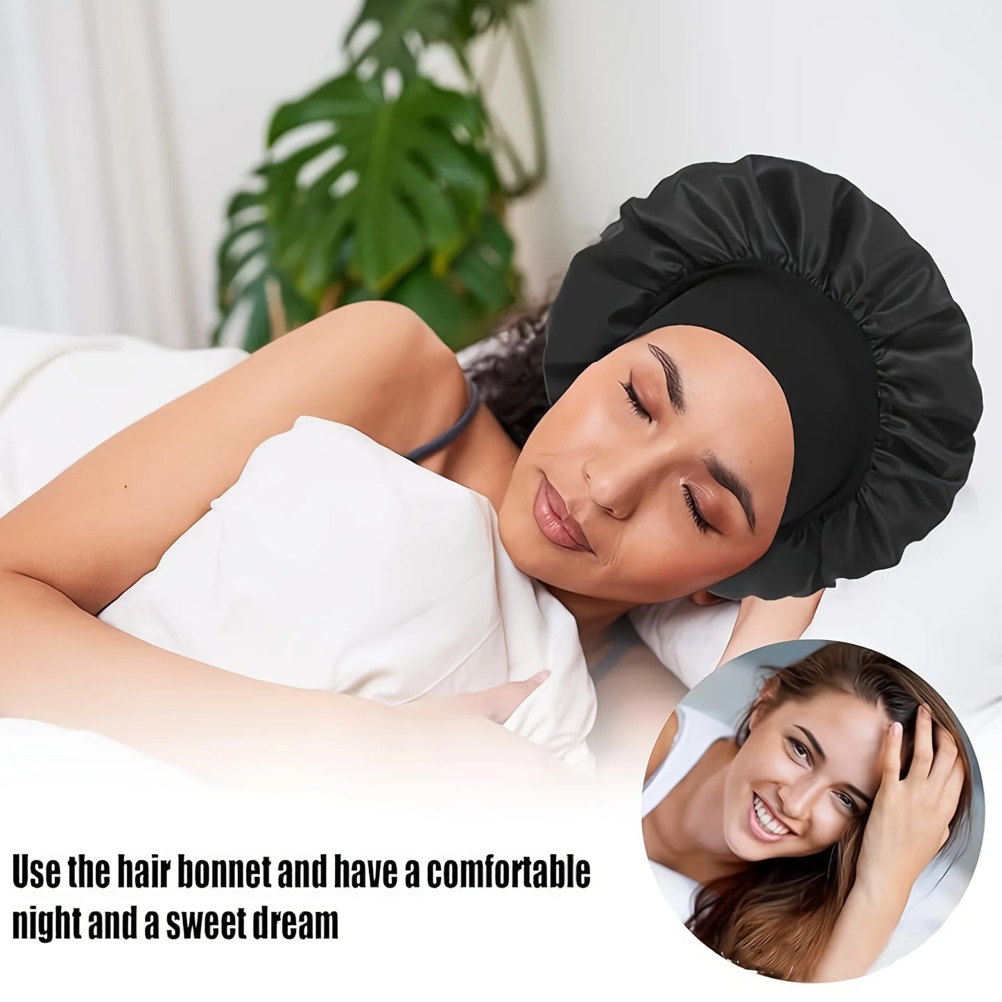 Women Satin Bonnet Wide Band Elastic Sleep Cap Hair Care Head Wrap Beauty Spa Bathing Hat Night Sleeping Cap for Curly Long Hair