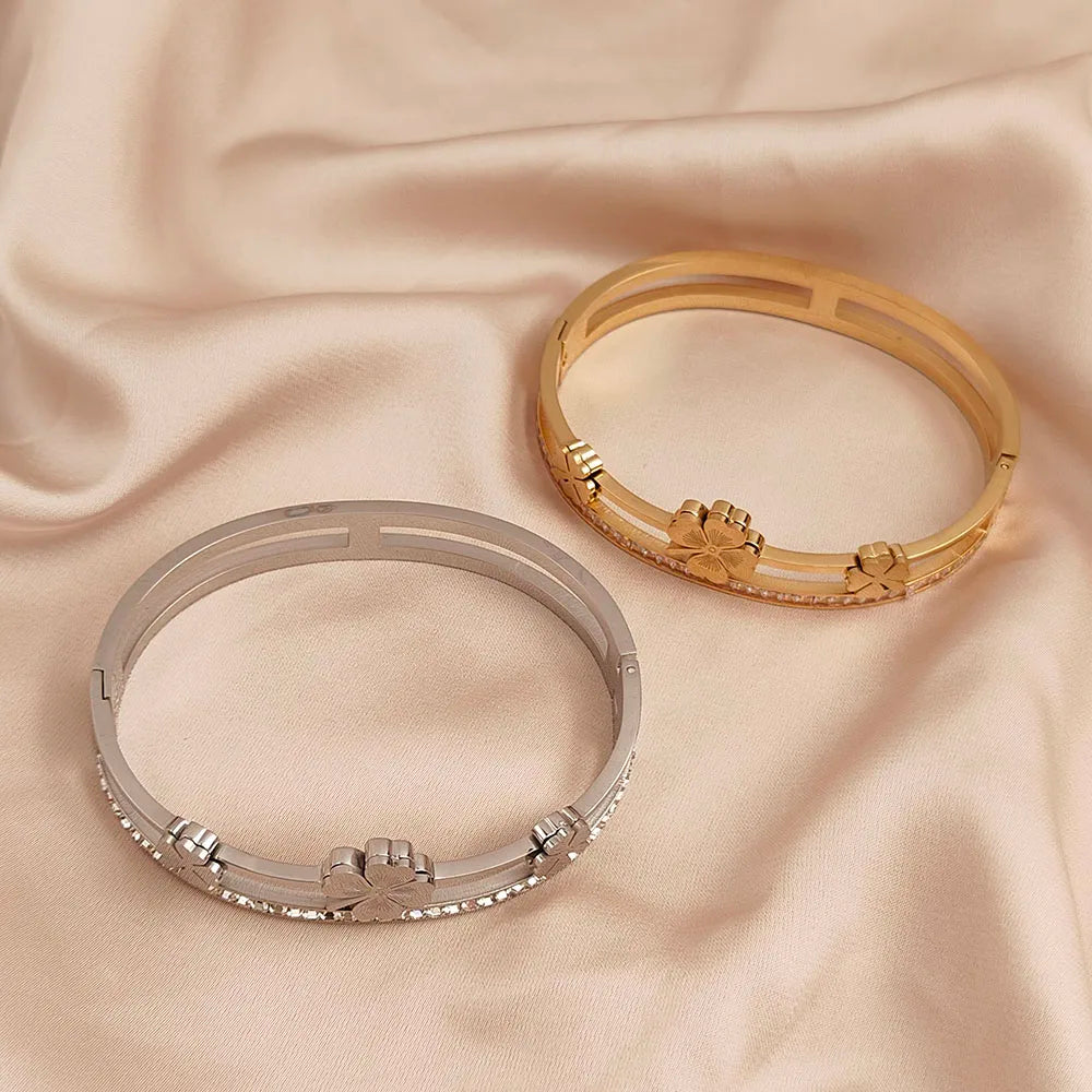 Four Leaf Clover Bracelet - 18K Gold Plated Stainless Steel Lucky Charm Jewelry