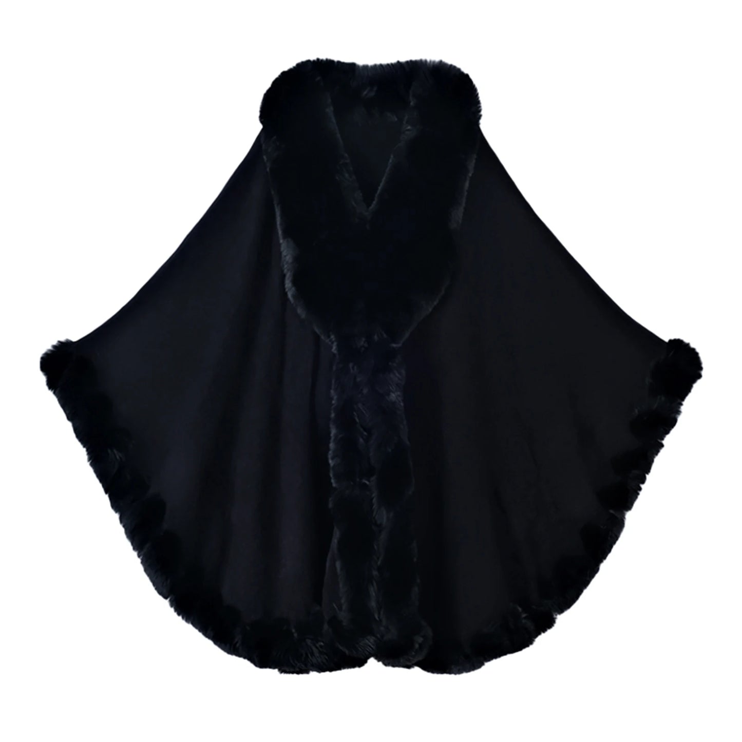 Women Faux Fur Neck Winter Poncho Overcoat Cape Thick White Black Warm Shawl Cloak Big Pendulum Cardigan Loose Coat