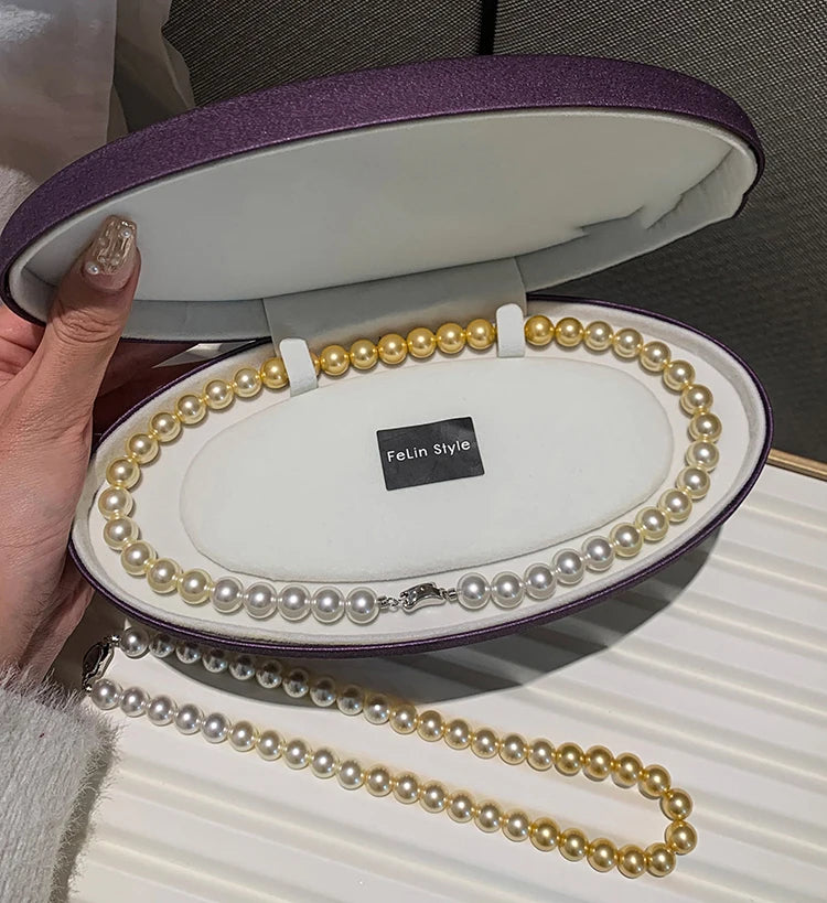 French elegant white gradient champagne pearl bead necklace for women's luxury accessories collarbone chain 2024 fashion jewelry