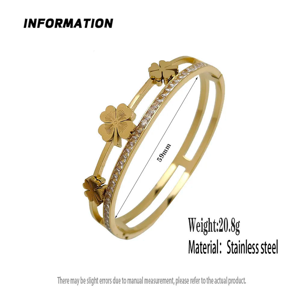Four Leaf Clover Bracelet - 18K Gold Plated Stainless Steel Lucky Charm Jewelry