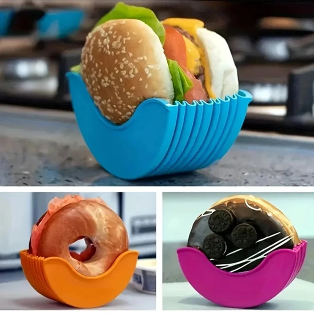 4PCS Adjustable Burger & Sandwich Holders – No-Mess Silicone Grips | The Ultimate Food Hack You’ll Wish You Had Sooner!