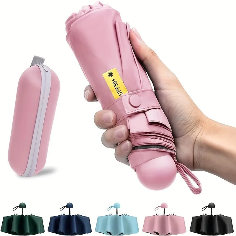 Anti-Uv Mini Umbrella For Sunny And Rainy Days, Portable With Uv Coating And 6 Reinforced Ribs