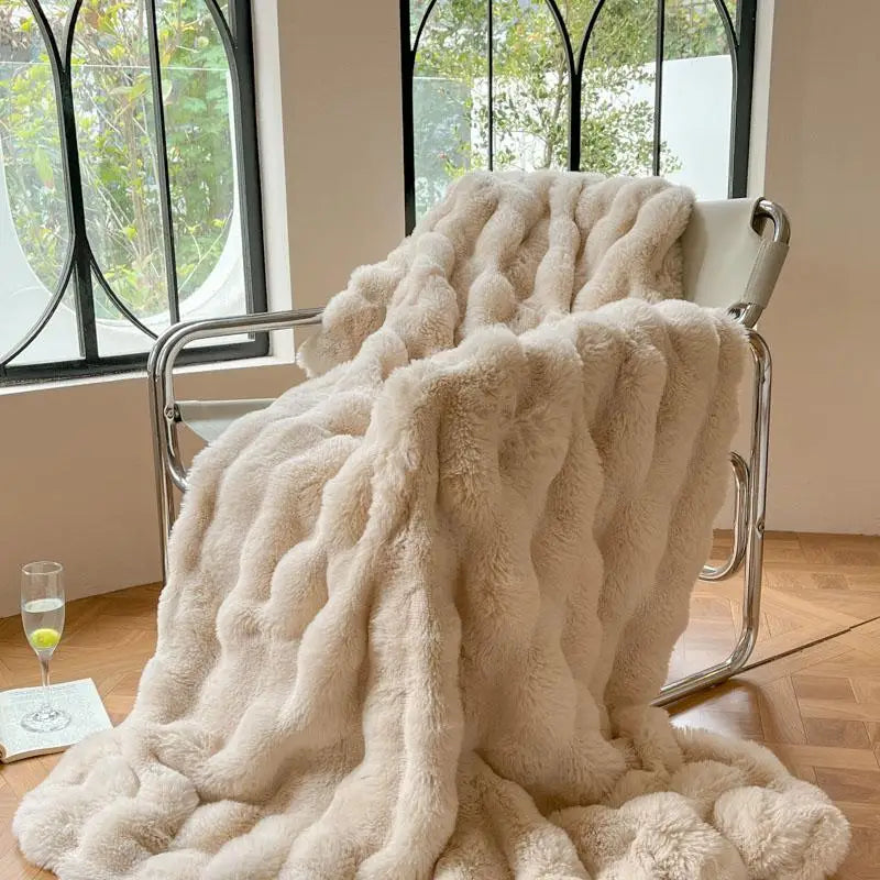 Luxury Faux Fur Rabbit Fur Thickened Blanket, Winter Soft Blanket Throw for Home Bed Sofa Cover 100X150cm 150X200cm 200X230cm