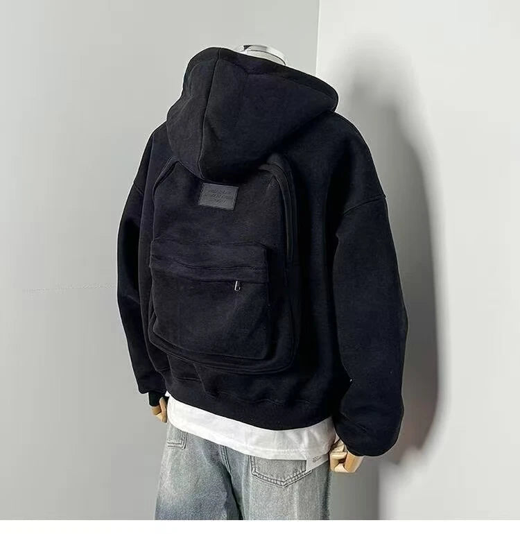 Viral Must Have Backpack Hoodie high street fashion three-dimensional backpack men clothing Y2K trend hoodie oversized casual sportswear