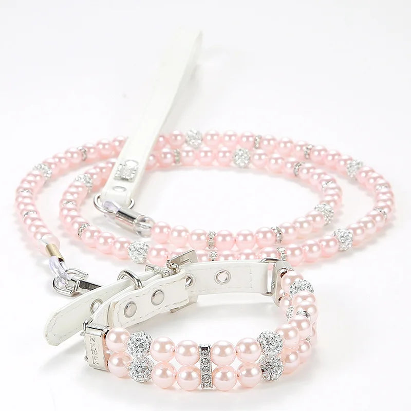 Pet Leash Collar Jewelry Pearl Cat Necklace Small and Medium-sized Dog Harnesses Supplies Wholesale