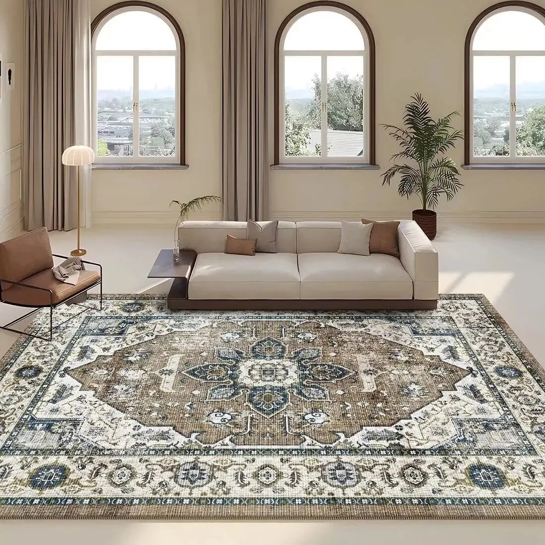 Persian Retro Rug For Living Room Sofa Area Non-Slip Washable Rug For Bedroom