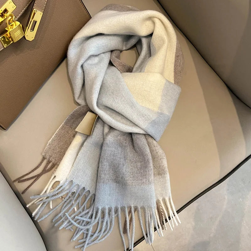 100% Wool Women Scarf Autumn Winter Vintage Preppy Style Plaid Wrap Scarve Pashmina Mujer Femme Foulard Bufanda Shawl Unisex Men
