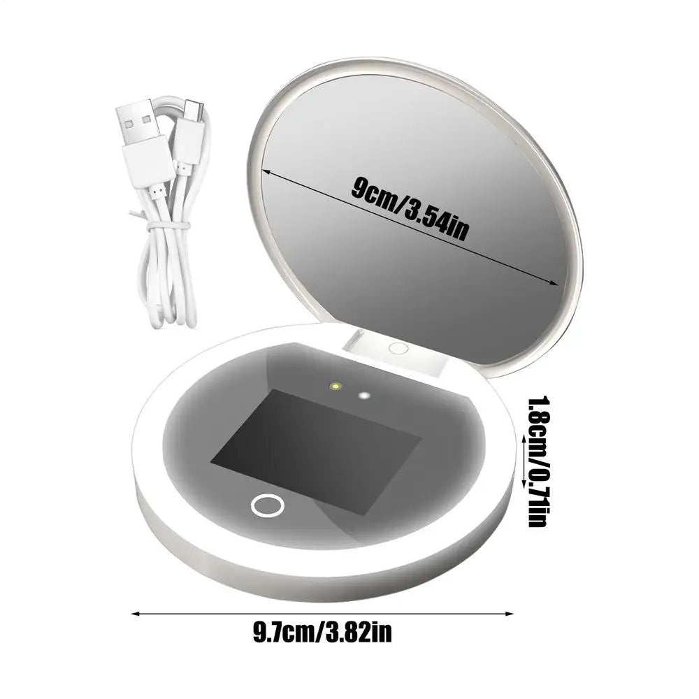 UV Mirror Sunscreen Testing Camera With Light 2X Magnification Travel Makeup Pocket Size UV Smart Sunscreen Makeup Mirror