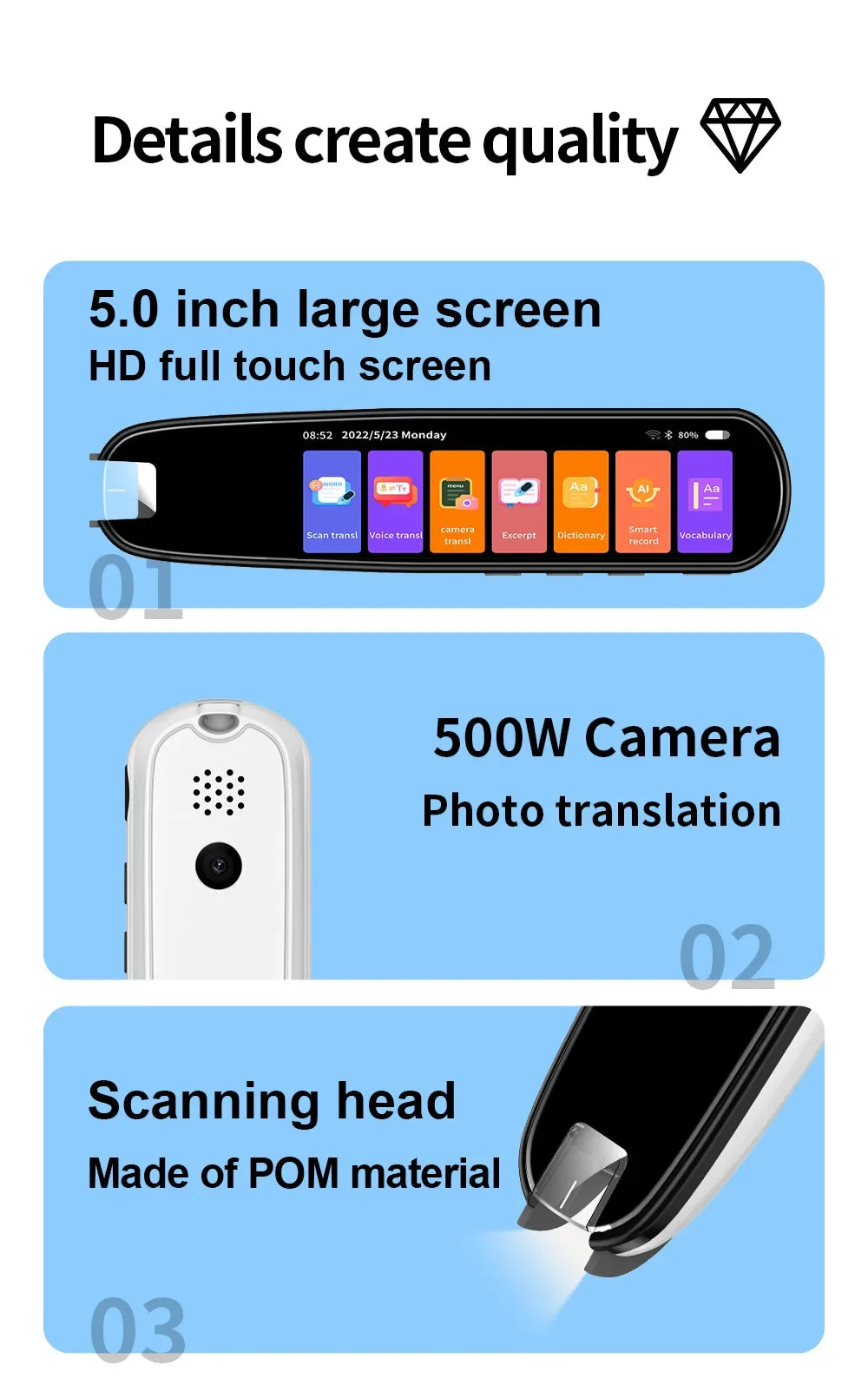 2026 Smart AI Scan Pen – 134 Languages, Voice & Photo Translator, 3.38” Touchscreen, Offline Record & Instant Translation