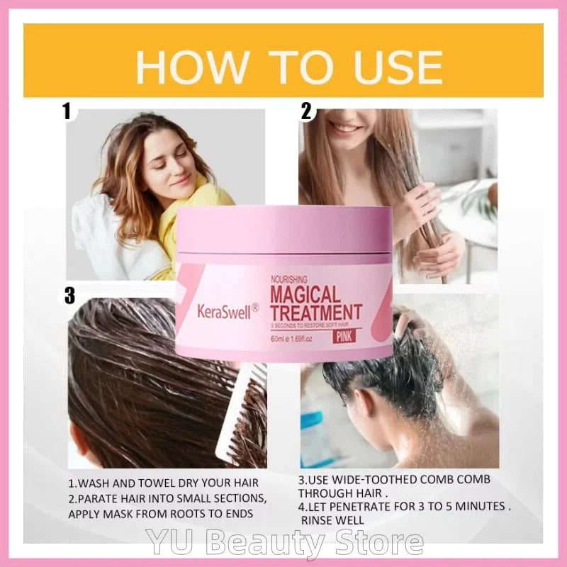 Magical Hair Mask 5 Seconds Repair Damaged Carry Hair Frizzy Soft Smooth Shiny Deep Moisturize Treat Care Essential Oil 60ml