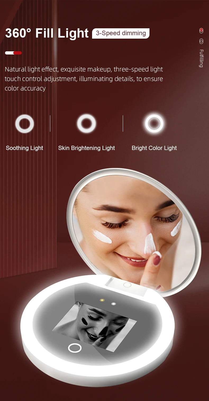Smart Sunscreen Led Light Portable Makeup Mirror Uv Camera Visual Face Sunscreen Makeup Mirror