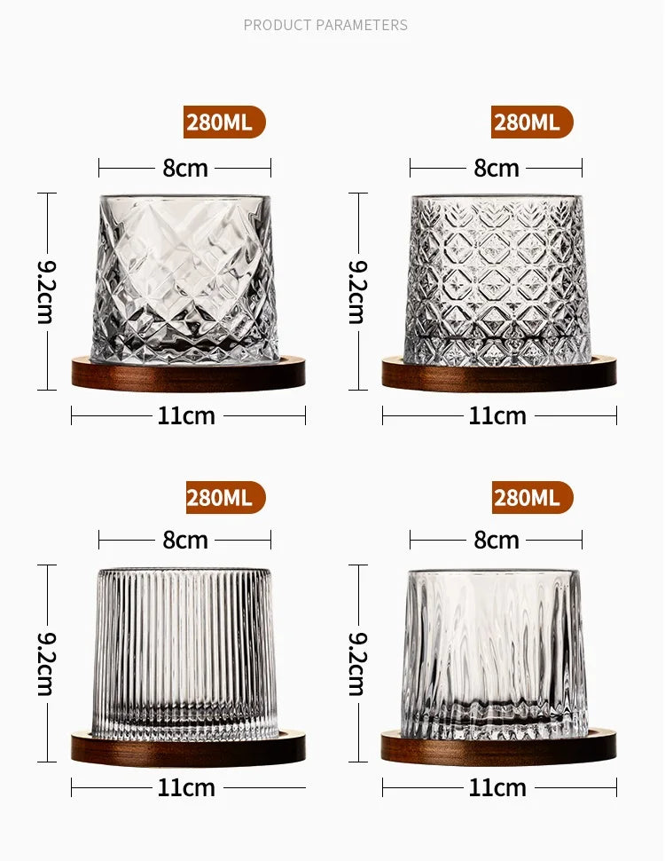 Tumbler Whiskey Glass with Base Crystal Whiskey Glasses Rotating Spinning Wine Brandy Glass Cup Drinkware for Bar Home