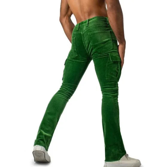 Men's Stretch Work Pants with Multiple Pockets Slim Fit Running Pants, Corduroy Casual Pants Breathable Street Style and Warm