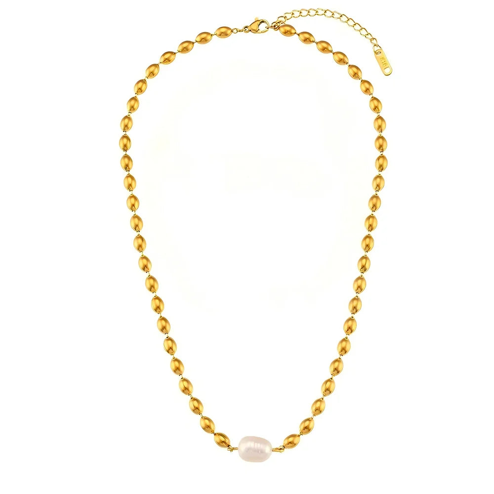 Statement Natural Pearl Charm Beaded Stainless Steel Necklace for Women Gold Color Collarbone Chain Minimalist Jewelry Set
