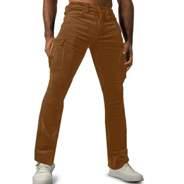 Men's Stretch Work Pants with Multiple Pockets Slim Fit Running Pants, Corduroy Casual Pants Breathable Street Style and Warm