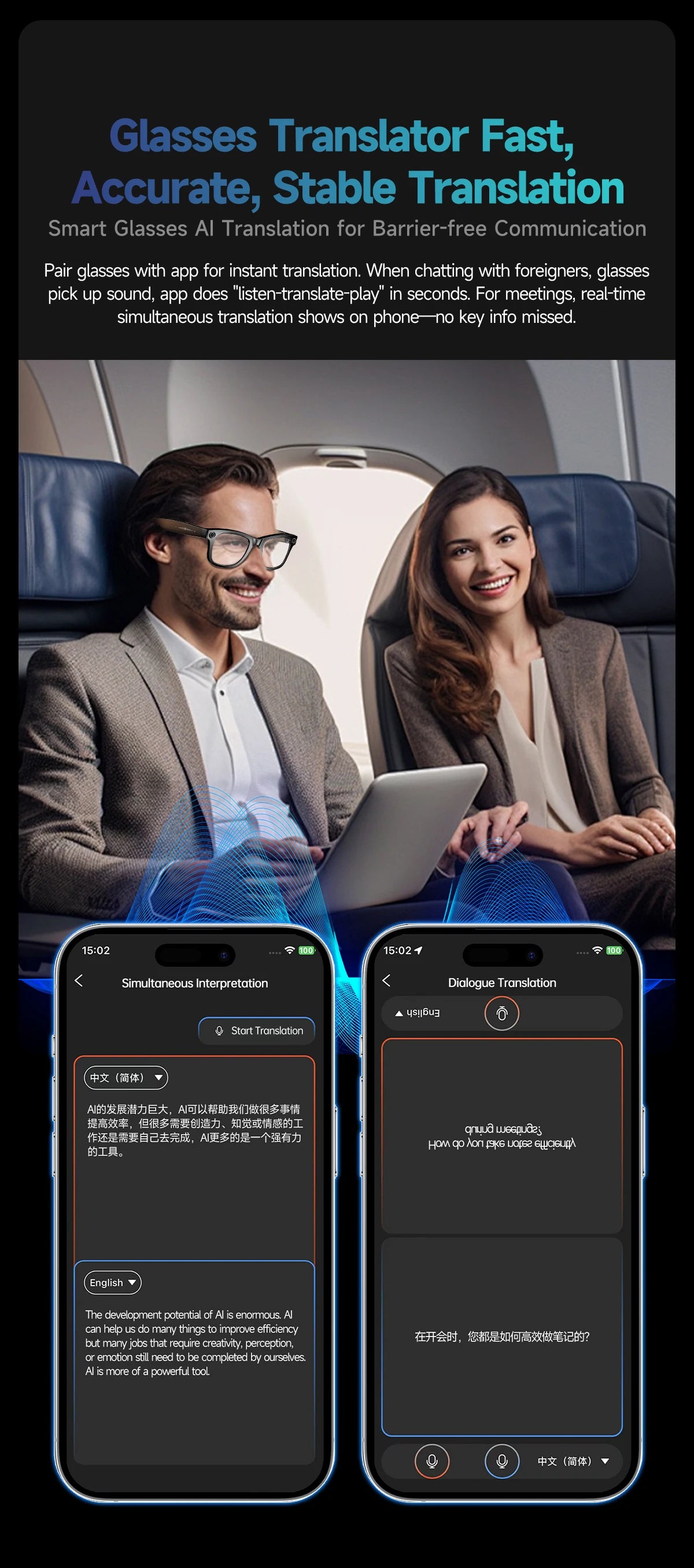 2026 Smart Glasses 8MP Camera WiFi Bluetooth Touch Control IP65 Waterproof AI Translation Noise Cancelling AI Glasses Women