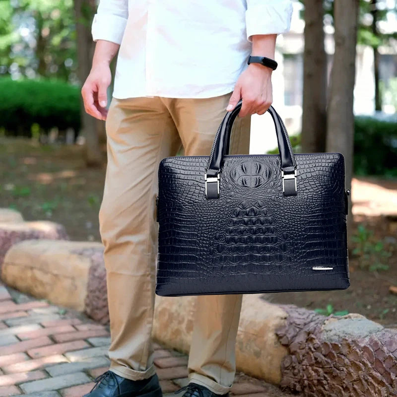 Alligator Briefcase Bag for Man PU Leather Crocodile Tote Handbag Laptop 14 Male Shoulder Business Messenger Crossbody Side Bag