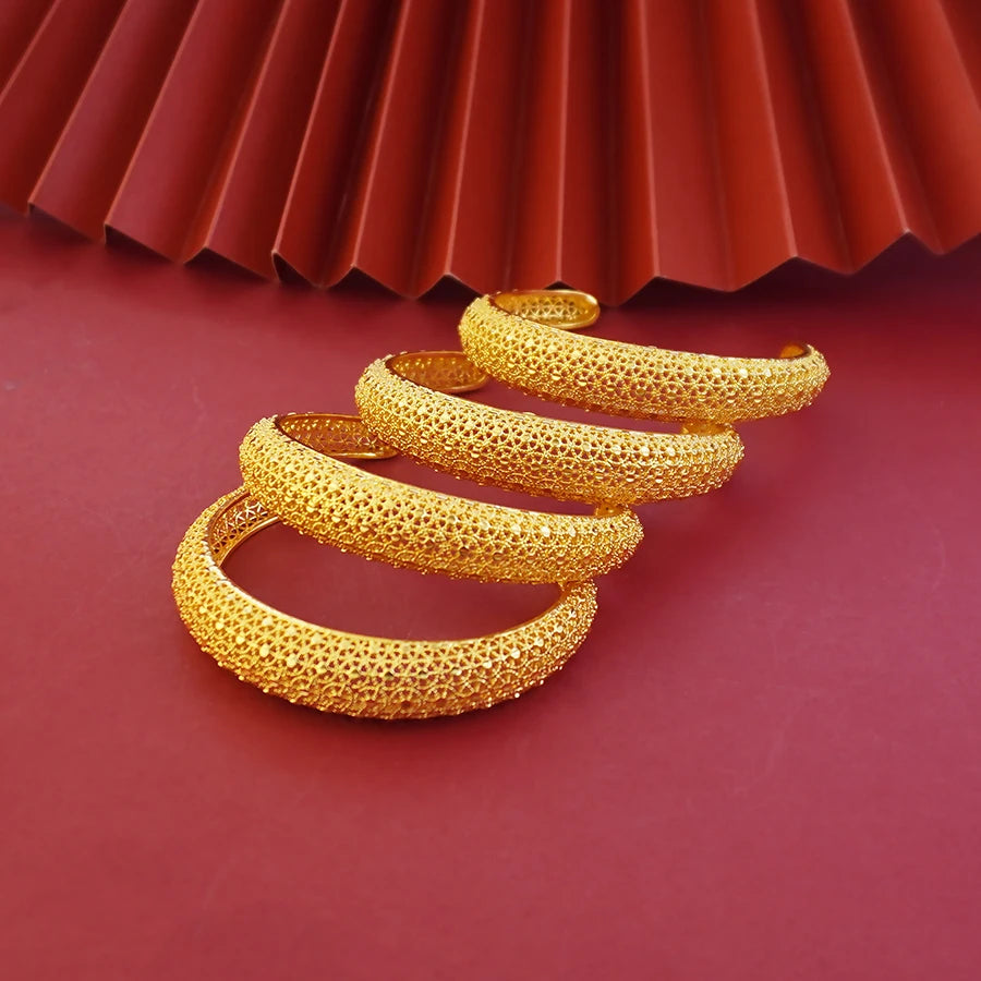 Saudi Arabia Jewelry Dubai Bangles for Women 4pcs/Lot Indian Gold Plated Bracelets Ethiopian Wedding Bridal Jewellery Gifts