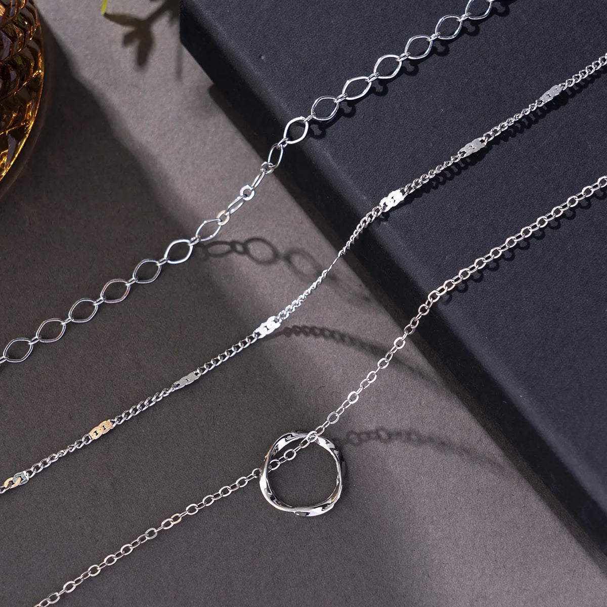 Layered Gold Necklaces for Women Stackable14K Gold Silver Plated Circle Paperclip Chain Pendant Choker Necklace Set For Woman